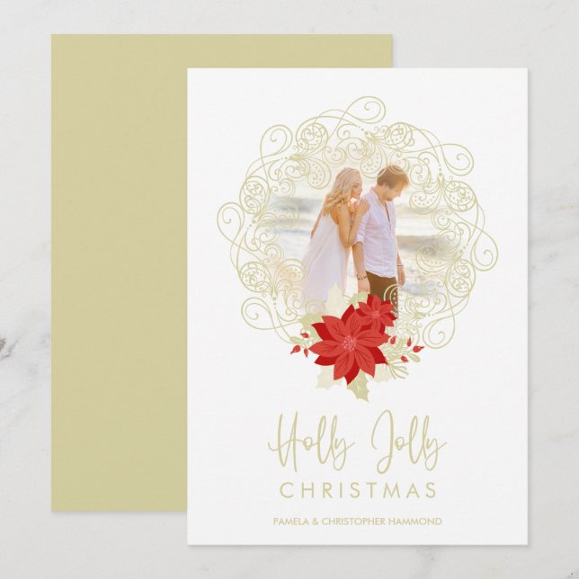 Golden Ornament Foto Weihnachten Blume geblüht (Vorne/Hinten)