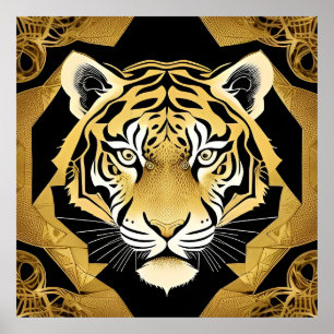 Golden Ornamental Tiger Arte e Cultur Poster