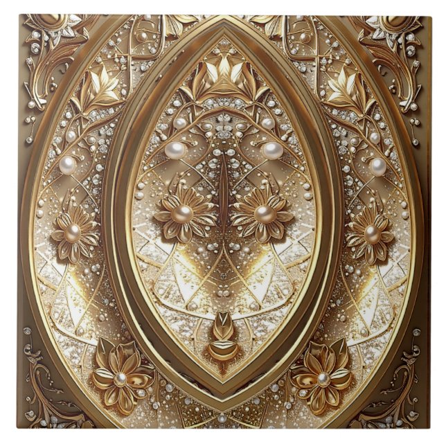 Golden Ornate Frame Ceramic Tile Fliese (Vorderseite)