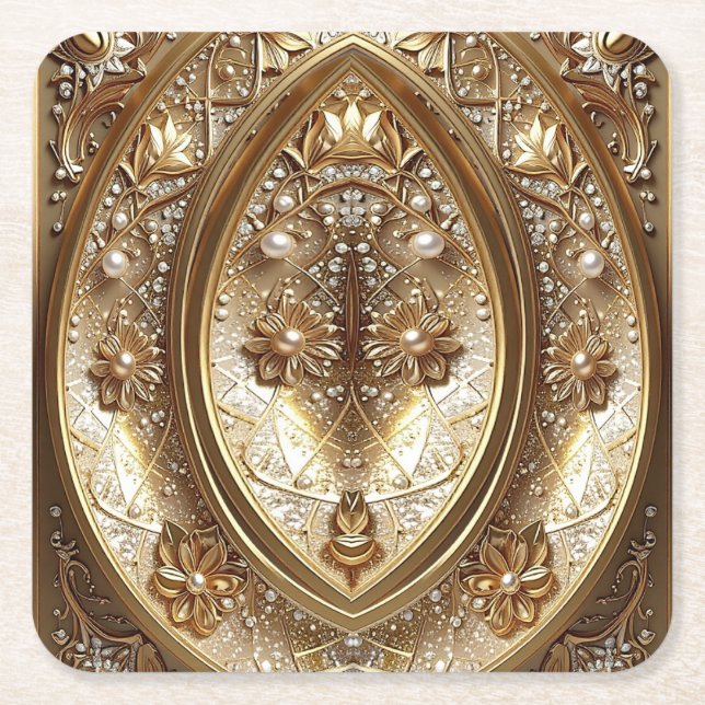 Golden Ornate Frame Paper Coaster Rechteckiger Pappuntersetzer (Vorderseite)