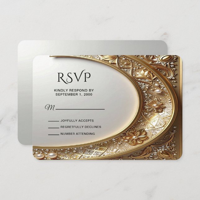 Golden Ornate Frame RSVP Card (Vorne/Hinten)