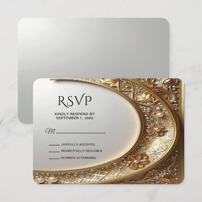 Golden Ornate Frame RSVP Card Karte (Vorne/Hinten)