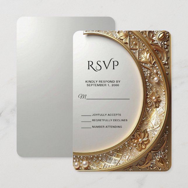 Golden Ornate Frame RSVP Card Karte (Vorne/Hinten)