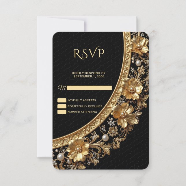 Golden Ornate Frame RSVP Card Karte (Vorderseite)