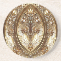 Golden Ornate Frame Sandstone Coaster