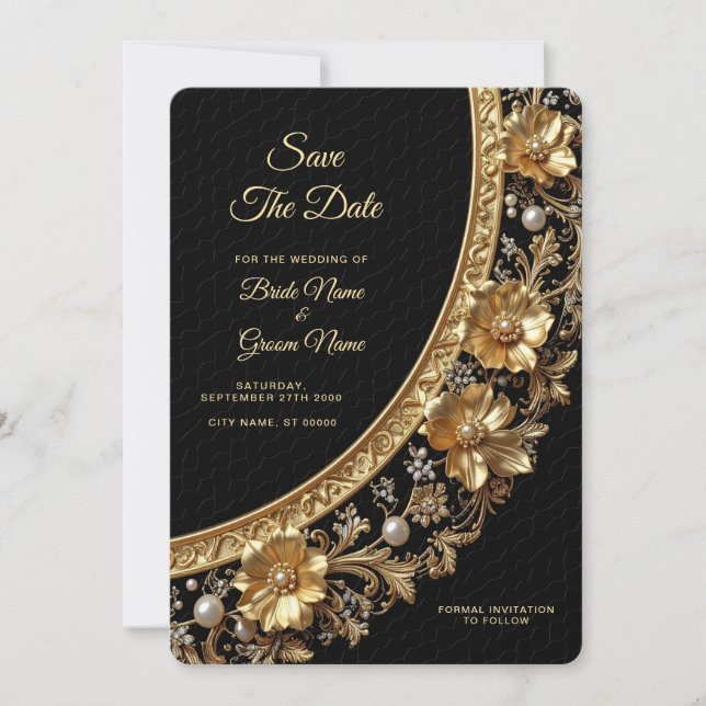 Golden Ornate Frame Save the Date (Vorderseite)