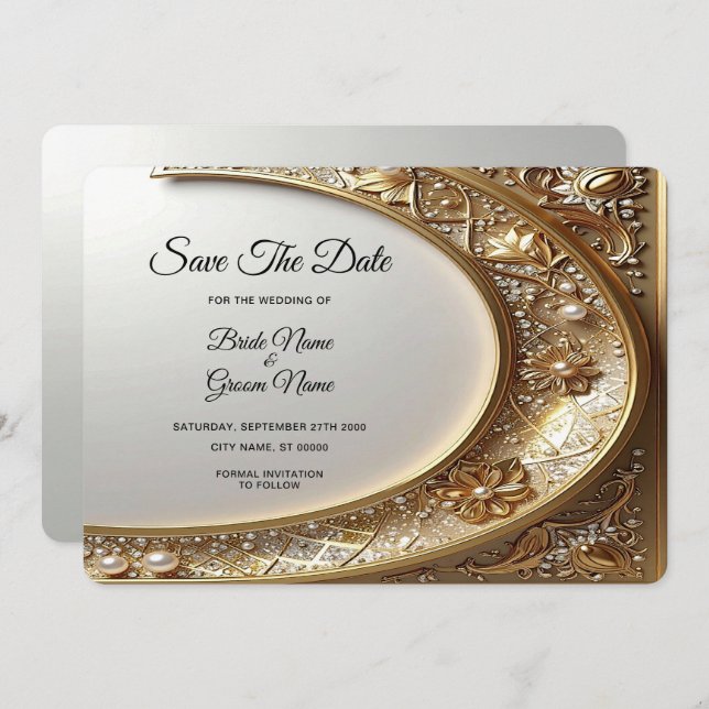 Golden Ornate Frame Save The Date (Vorne/Hinten)