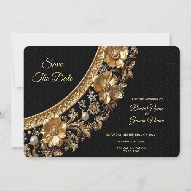 Golden Ornate Frame Save The Date (Vorderseite)