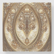 Golden Ornate Frame Stone Coaster