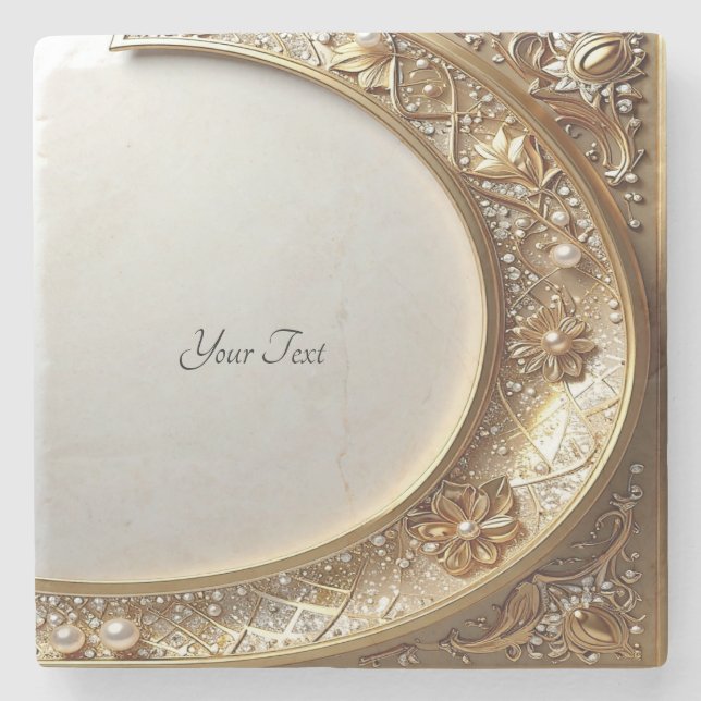 Golden Ornate Frame Stone Coaster Steinuntersetzer (Vorderseite)