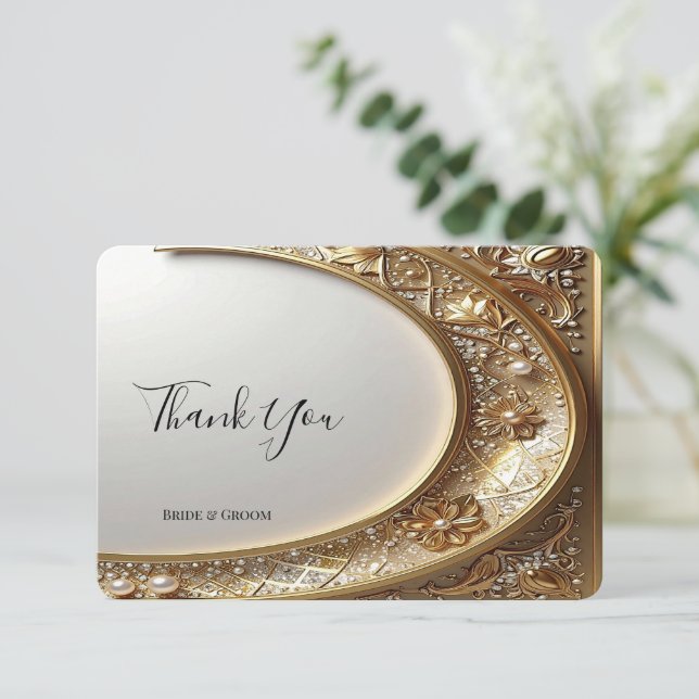 Golden Ornate Frame Thank You Card Dankeskarte (Stehend Vorderseite)