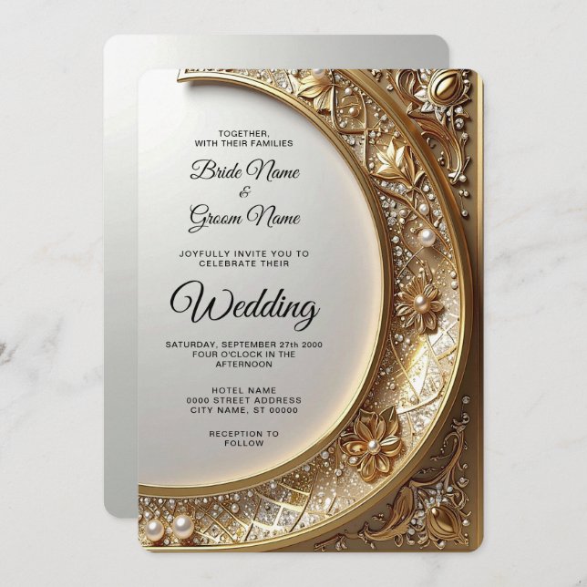 Golden Ornate Frame Wedding Invitation Einladung (Vorne/Hinten)