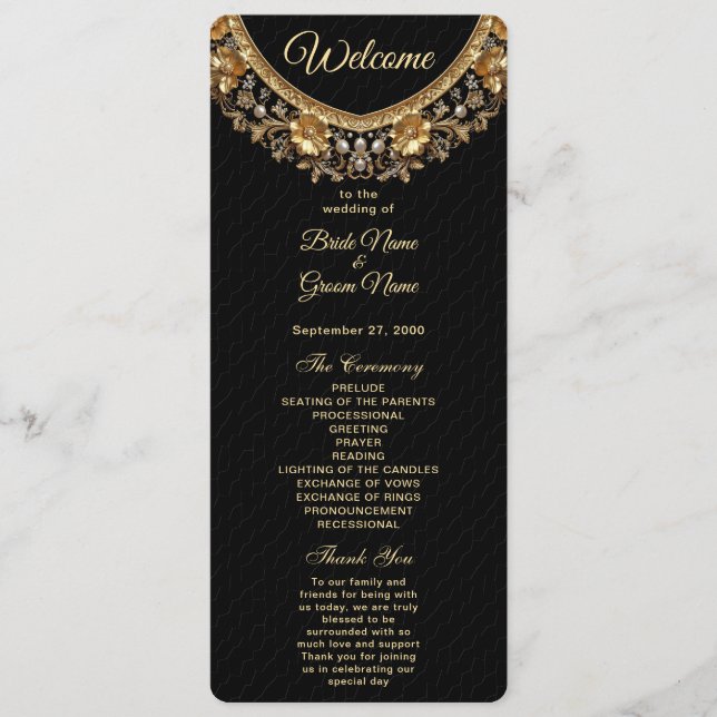 Golden Ornate Frame Wedding Program Programm (Vorderseite)