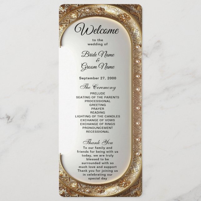 Golden Ornate Frame Wedding Program Programm (Vorderseite)