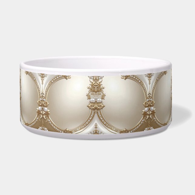 Golden Ornate Frame with Pearls Ceramic Pet Bowl Napf (Vorderseite)