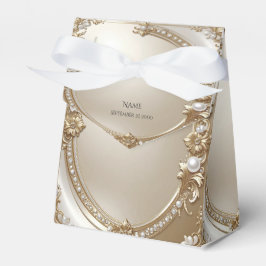 Golden Ornate Frame with Pearls Favor Box Geschenkschachtel