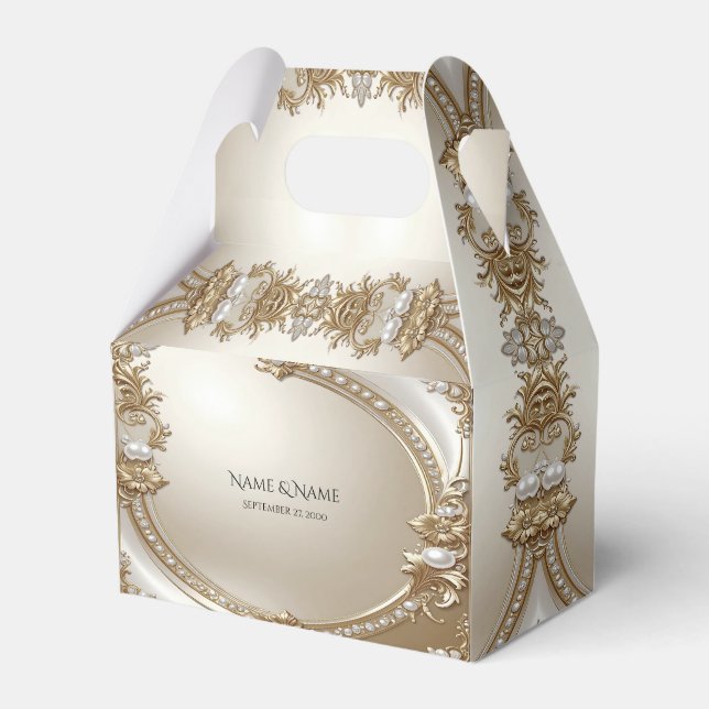 Golden Ornate Frame with Pearls Favor Box Geschenkschachtel (Vorderseite)