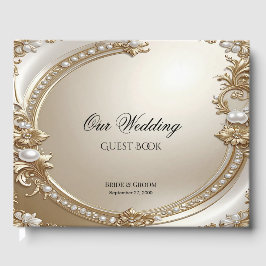 Golden Ornate Frame with Pearls Guest Book Gästebuch