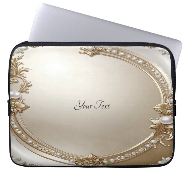 Golden Ornate Frame with Pearls Laptop Sleeve (Vorderseite)