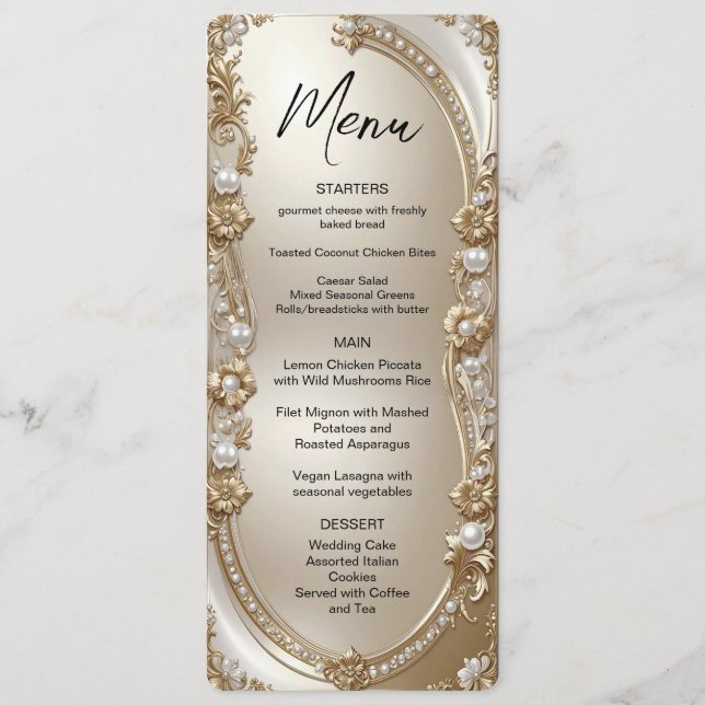 Golden Ornate Frame with Pearls Menu Menükarte (Vorderseite)