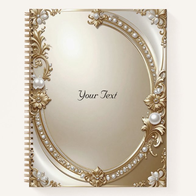 Golden Ornate Frame with Pearls Notebook Notizbuch (Vorderseite)