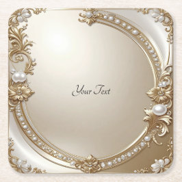 Golden Ornate Frame with Pearls Paper Coaster Rechteckiger Pappuntersetzer
