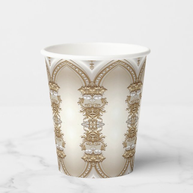 Golden Ornate Frame with Pearls Paper Cups Pappbecher (Vorderseite)