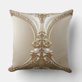 Golden Ornate Frame with Pearls Throw Pillow Kissen