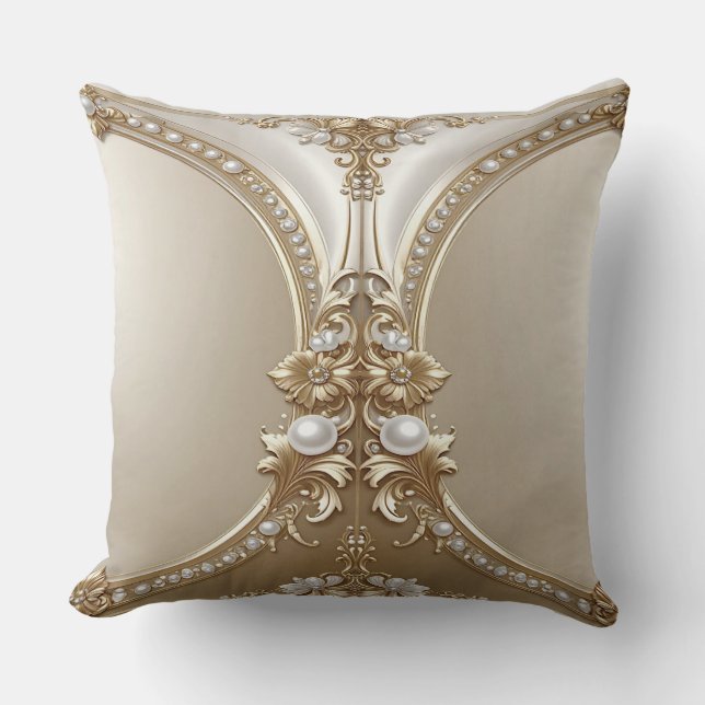 Golden Ornate Frame with Pearls Throw Pillow Kissen (Vorderseite)