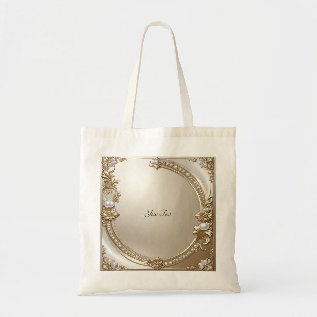 Golden Ornate Frame with Pearls Tote Bag Tragetasche (Vorne)