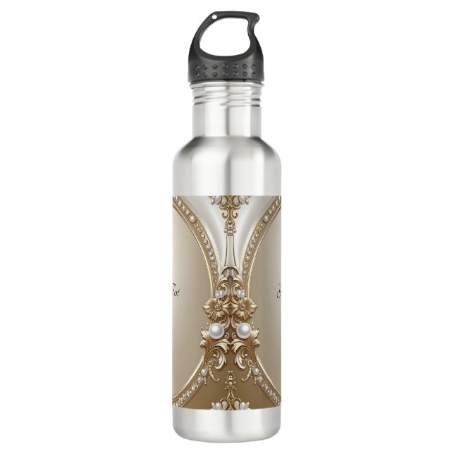 Golden Ornate Frame with Pearls Water Bottle Edelstahlflasche (Vorderseite)