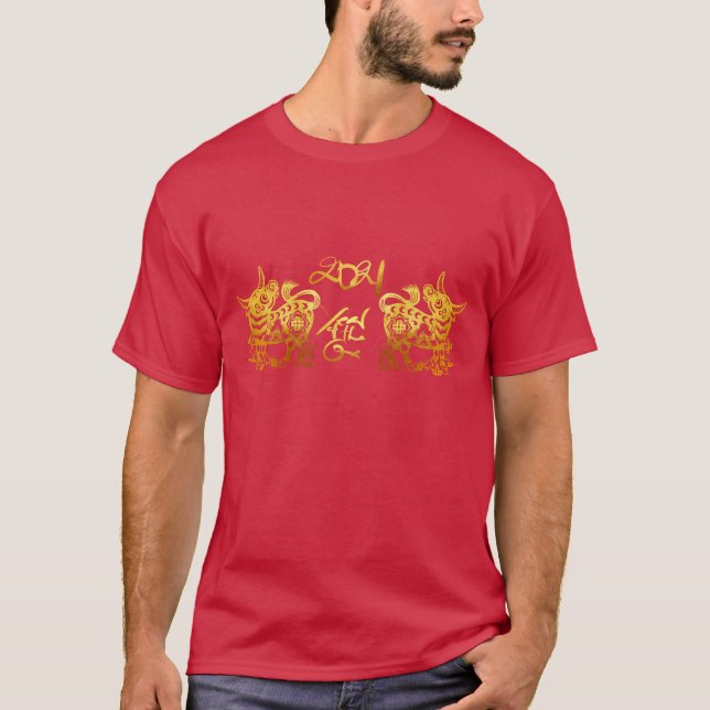 Golden Ox Papier-geschnitten Chinesisch Neujahr 20 T-Shirt (Vorderseite)