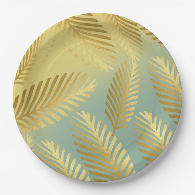 Golden Palm Blätter Muster Ombre Pappteller (Vorderseite)