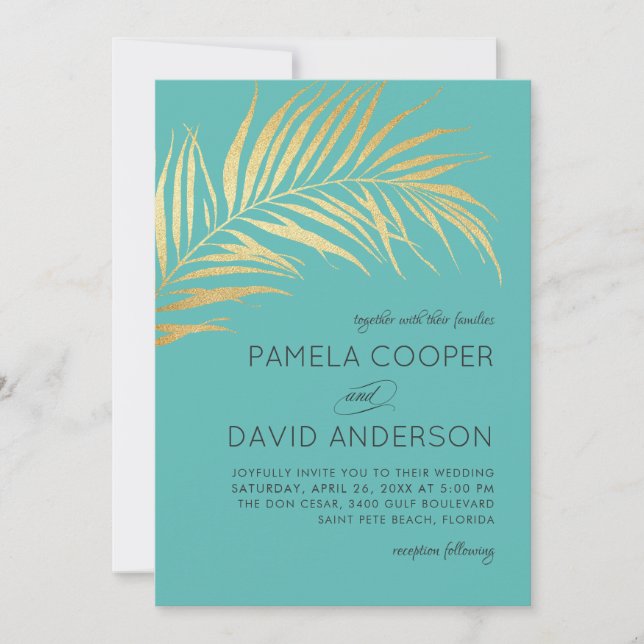 Golden Palm Frontend Moderne Minimalistische Hochz Einladung (Vorderseite)