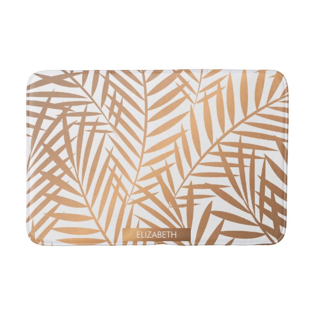 Golden Palm Tree Leaf Muster Badematte (Vorderseite)