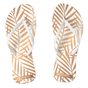 Golden Palm Tree Leaf Muster Flip Flops
