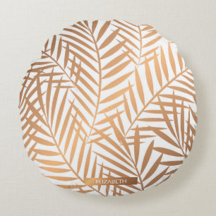 Golden Palm Tree Leaf Muster Rundes Kissen