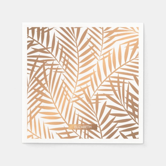 Golden Palm Tree Leaf Muster Serviette (Vorderseite)