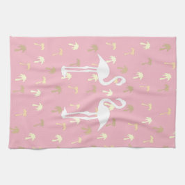 Golden Palm Trees Zwei weiße Flamingo Vögel Geschirrtuch