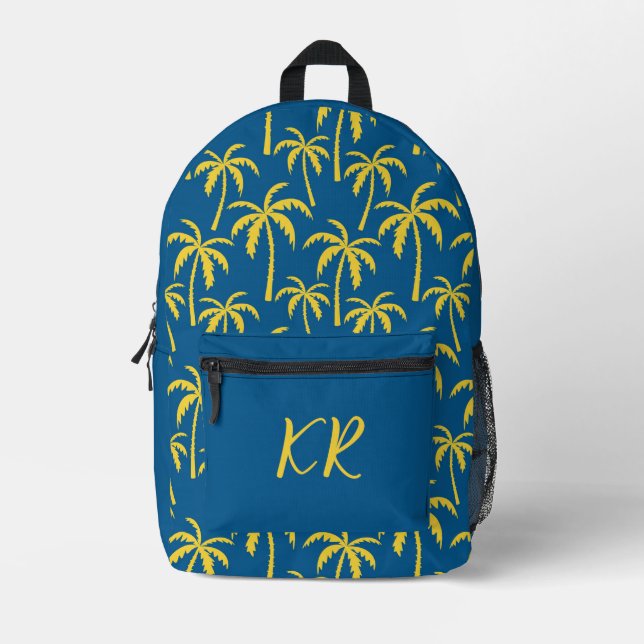 Golden Palms on Navy mit benutzerdefinierten Initi Bedruckter Rucksack (Vorderseite)