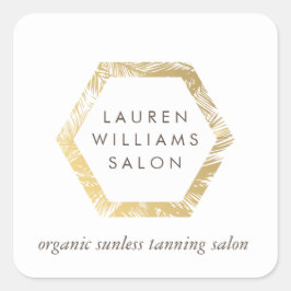 Golden Palms Spray Tanning Salon Logo auf Weiß Quadratischer Aufkleber