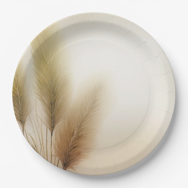 Golden Pampas Grass Bohemisch Boho Wedding Pappteller (Vorderseite)