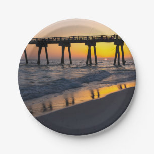 Golden Panama City Sunset Reflection Papier Teller
