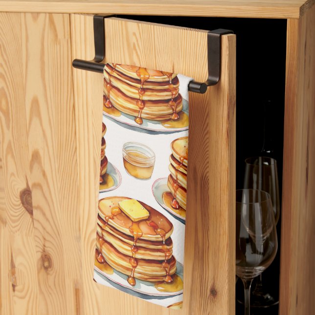 Golden Pancake Morning Wasserfarbsirup und Butter Geschirrtuch (Drittel gefaltet)
