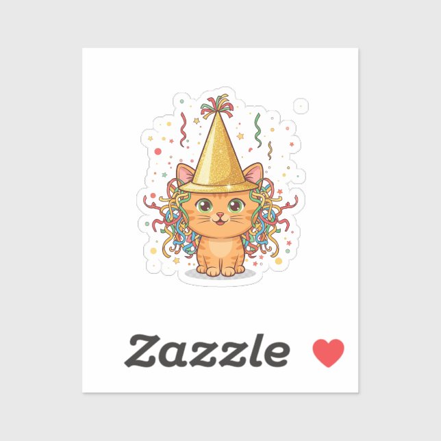 Golden Party Hat Cat Festive New Year's Midnight  Aufkleber (Blatt)