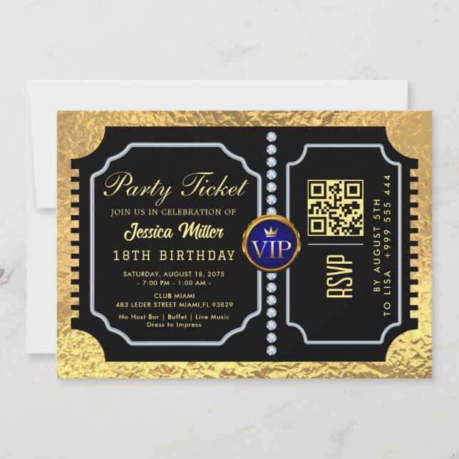Golden Party qr Code Ticket Einladung (Vorderseite)