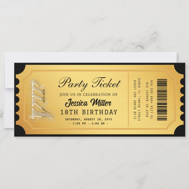 Golden Party Ticket Invitation Einladung (Vorderseite)
