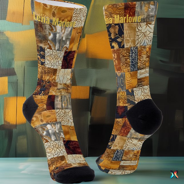 Golden Patchwork Kunst-Socken - Custom Elegante De Socken (Von Creator hochgeladen)