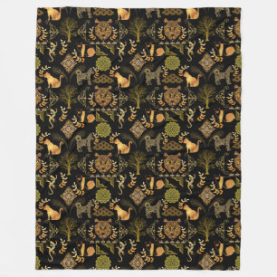 Golden Pattern 03.bw Black BG Fleecedecke