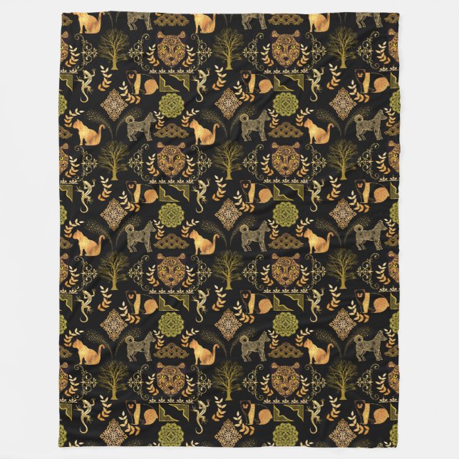 Golden Pattern 03.bw Black BG Fleecedecke (Vorderseite)